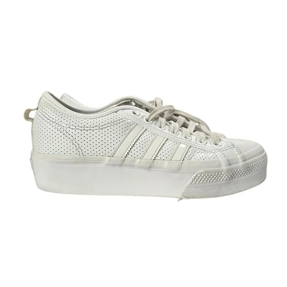 Adidas Women's Nizza Platform Triple White Perforated Sneaker Shoes, Size 10